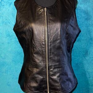 DCG Black Leather Zip Vest | Fitted Moto Style | 90s Minimal